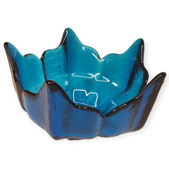 Vintage MCM Viking Art Blue Glass 5 Point Lotus Flower Bowl Dish 6.5" EUC - Picture 3 of 7